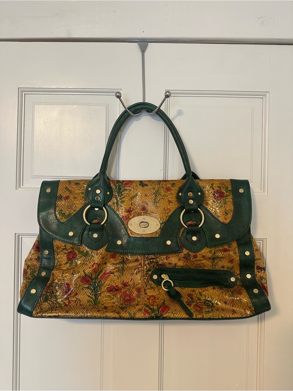 Aldo Green Trim Floral Tote Bag